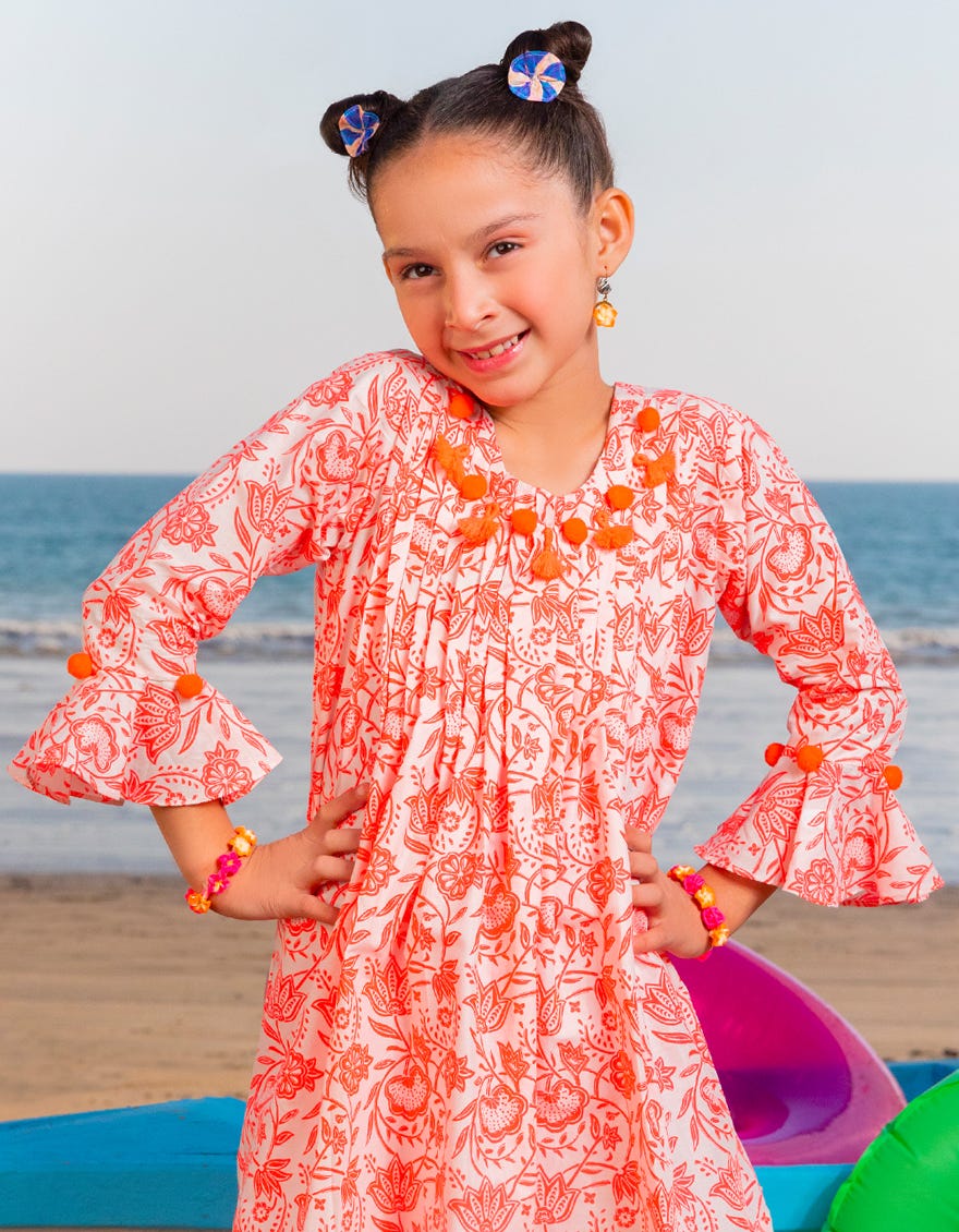 ORANGE LAWN PRINTED KURTI | JGLK-S-JGS-25-2502