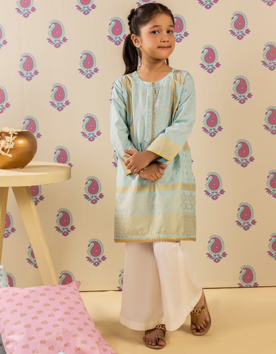 TURQUOISE ORGANZA PRINTED KURTI | JGLK-S-JGS-25-2511