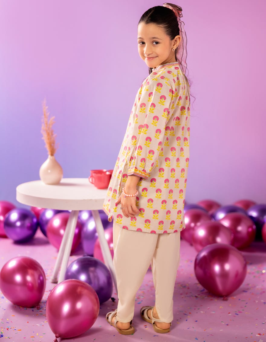 BEIGE LAWN PRINTED KURTI