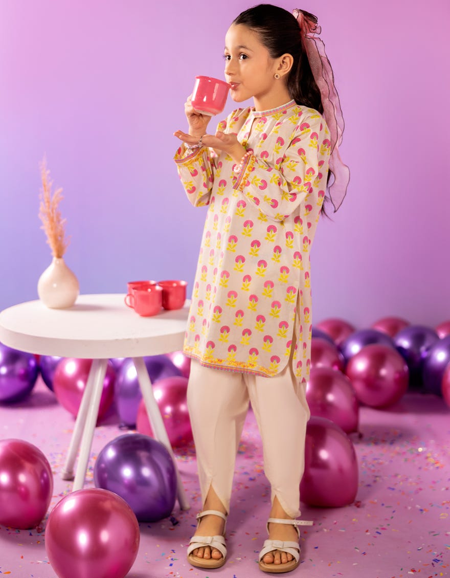 BEIGE LAWN PRINTED KURTI