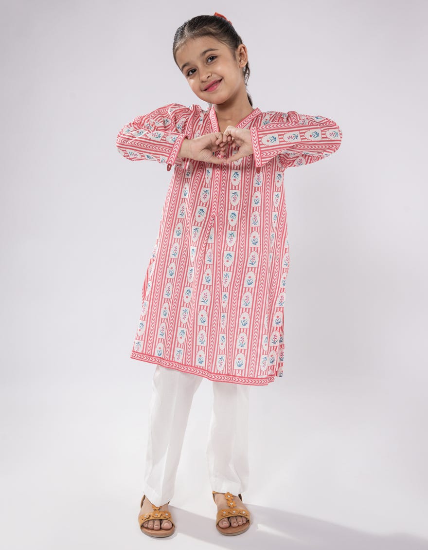 PINK LAWN PRINTED KURTI