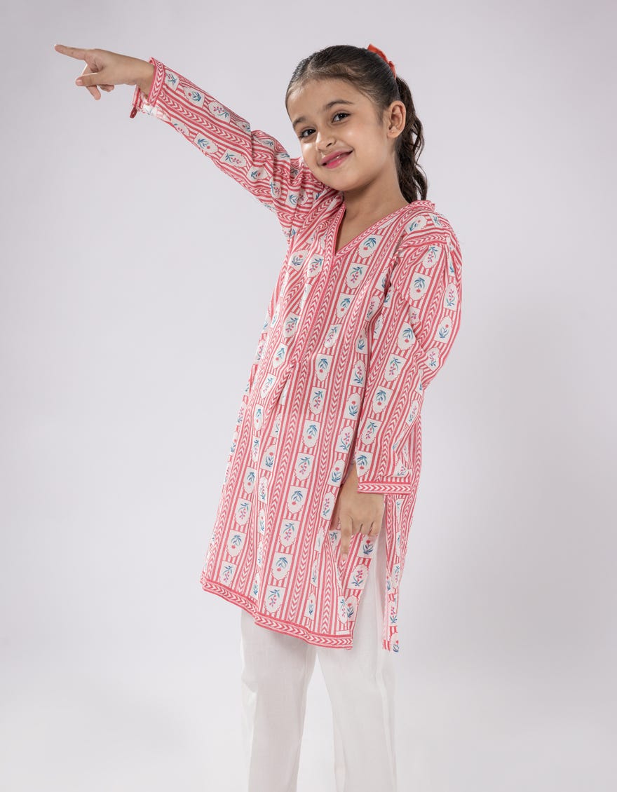 PINK LAWN PRINTED KURTI