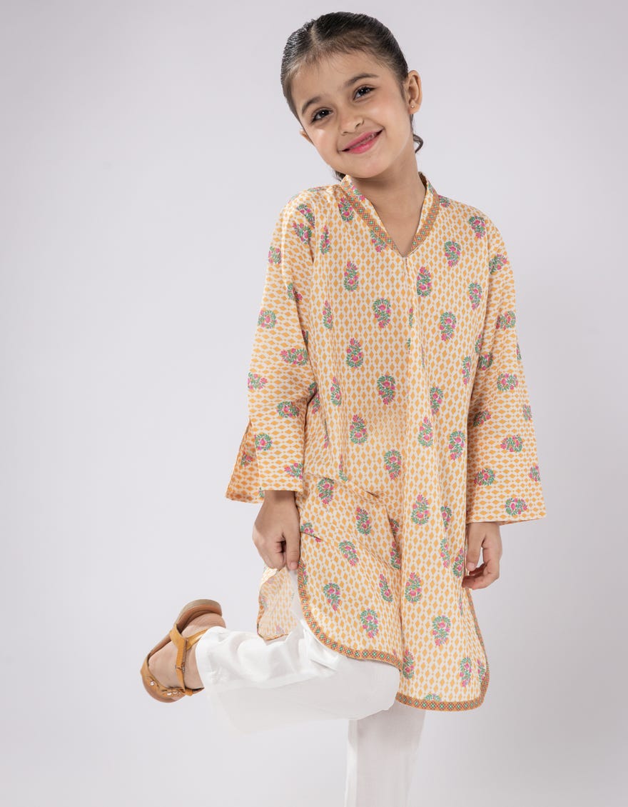 MUSTARD LAWN PRINTED KURTI