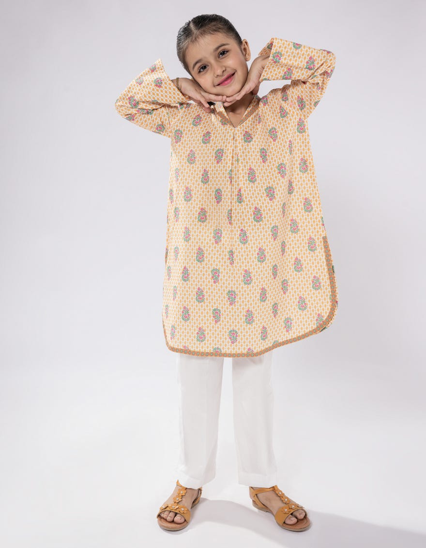 MUSTARD LAWN PRINTED KURTI