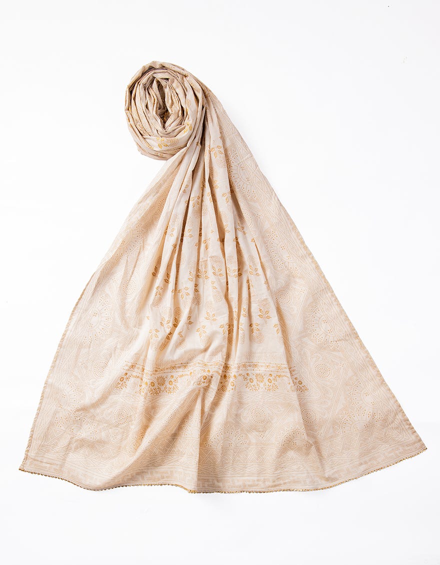 BEIGE LAWN PRINTED DUPATTA