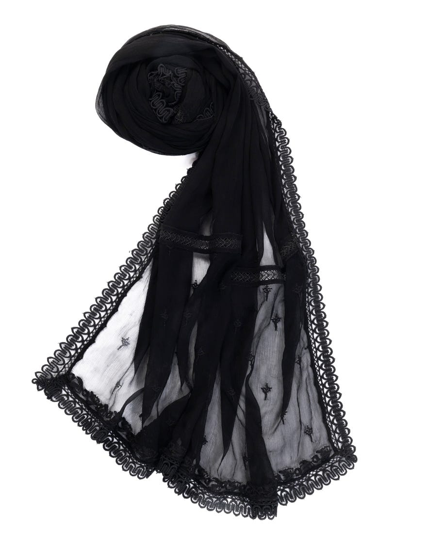 BLACK IMPURE CHIFFON EMBROIDERED DUPATTA