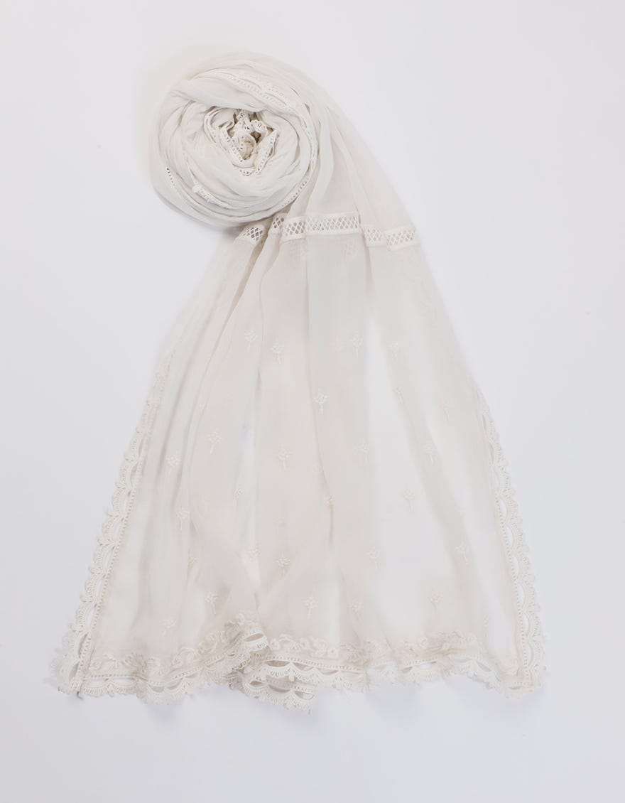 WHITE IMPURE CHIFFON EMBROIDERED DUPATTA