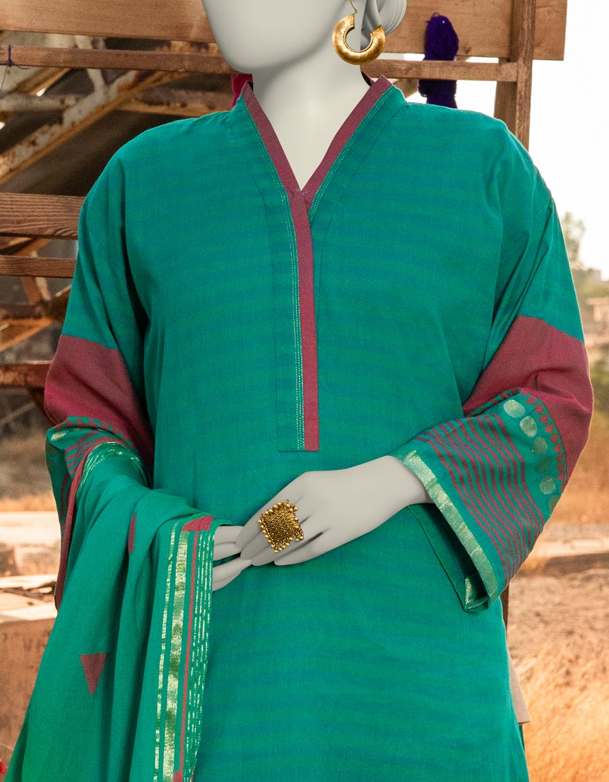 GREEN JACQUARD DYED UNSTITCHED 3PC | JLAWN-S-25-3122