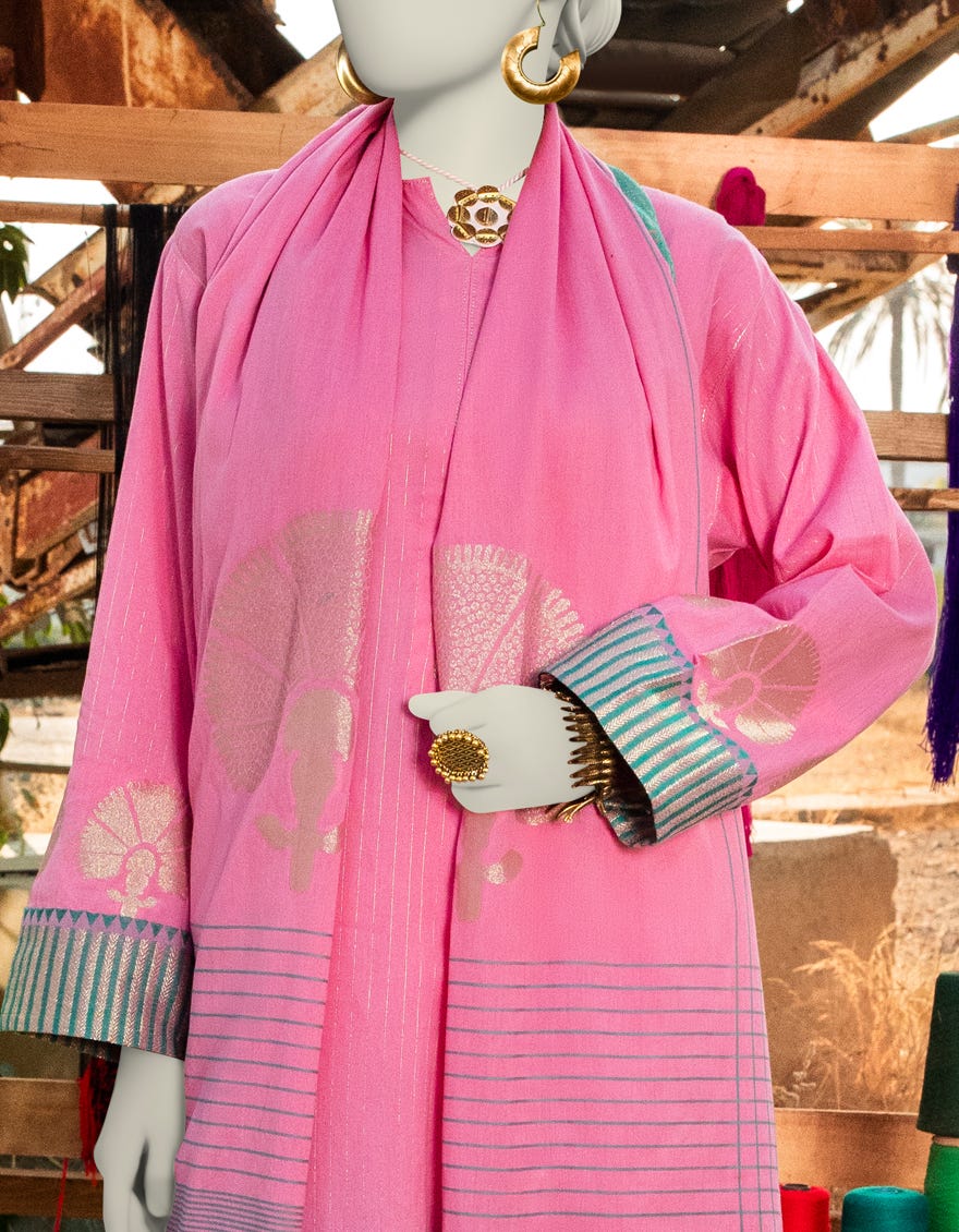 PINK JACQUARD DYED UNSTITCHED 3PC | JLAWN-S-25-3123