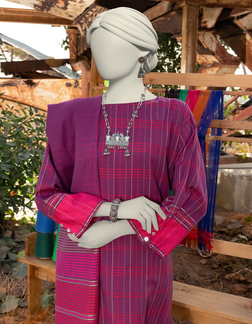 PURPLE JACQUARD DYED UNSTITCHED 3PC | JLAWN-S-25-3125