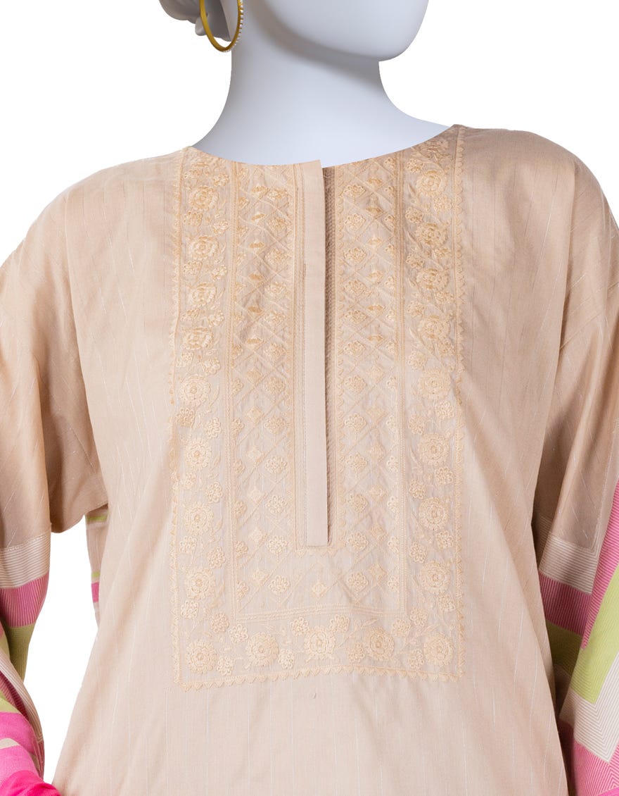 BEIGE JACQUARD EMBROIDERED UNSTITCHED 3PC | JLAWN-S-25-3127