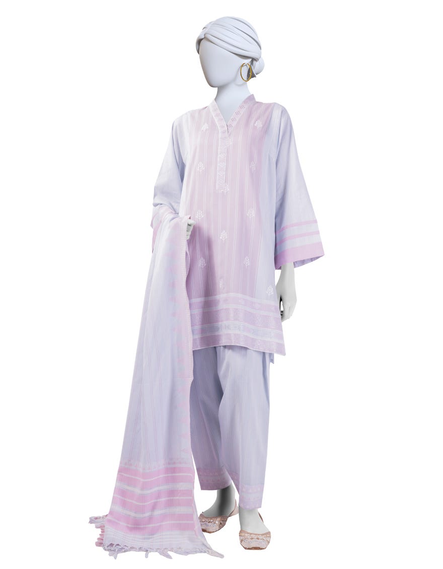 BLUE JACQUARD EMBROIDERED UNSTITCHED 3PC | JLAWN-S-25-3129