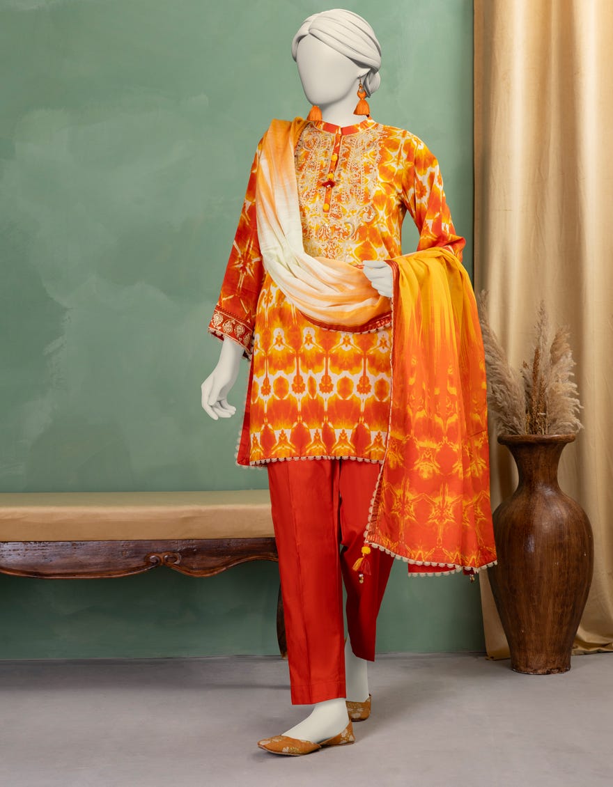 ORANGE LAWN EMBROIDERED UNSTITCHED 3PC