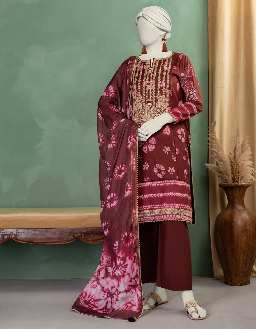 MAROON LAWN EMBROIDERED UNSTITCHED 3PC