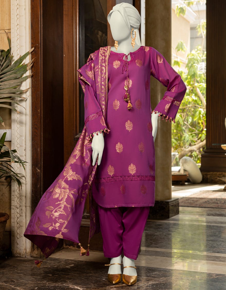 PURPLE DYED JACQUARD UNSTITCHED 3PC