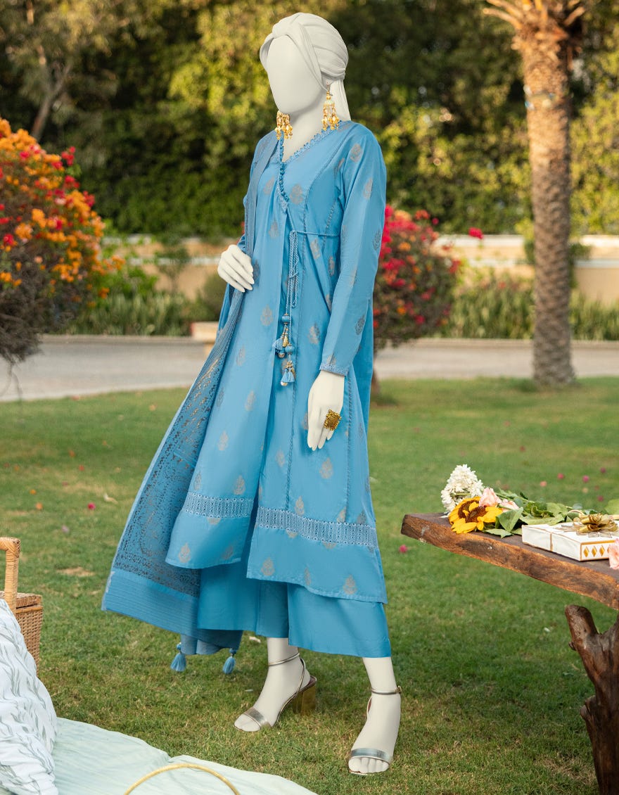 BLUE DYED JACQUARD UNSTITCHED 3PC