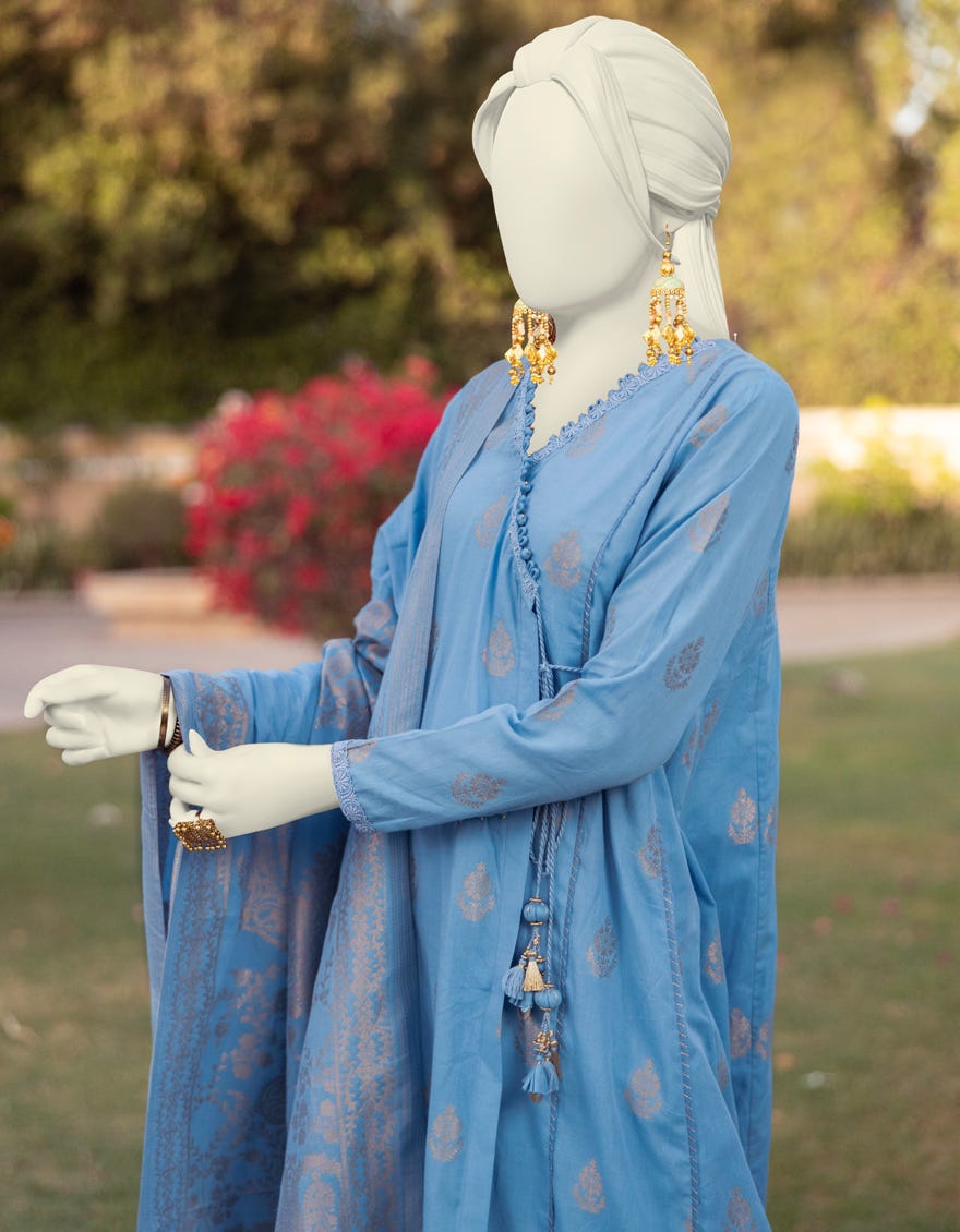 BLUE DYED JACQUARD UNSTITCHED 3PC