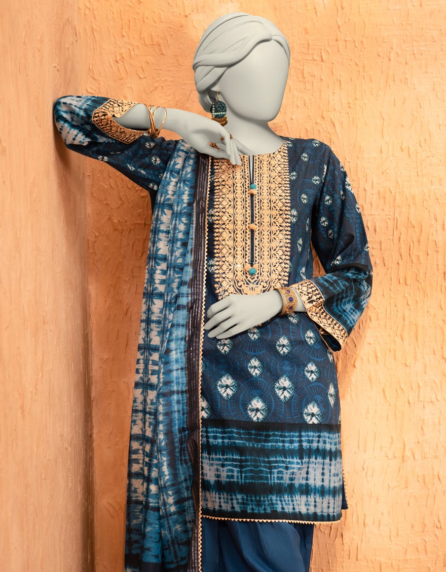 BLUE LAWN EMBROIDERED UNSTITCHED 3PC