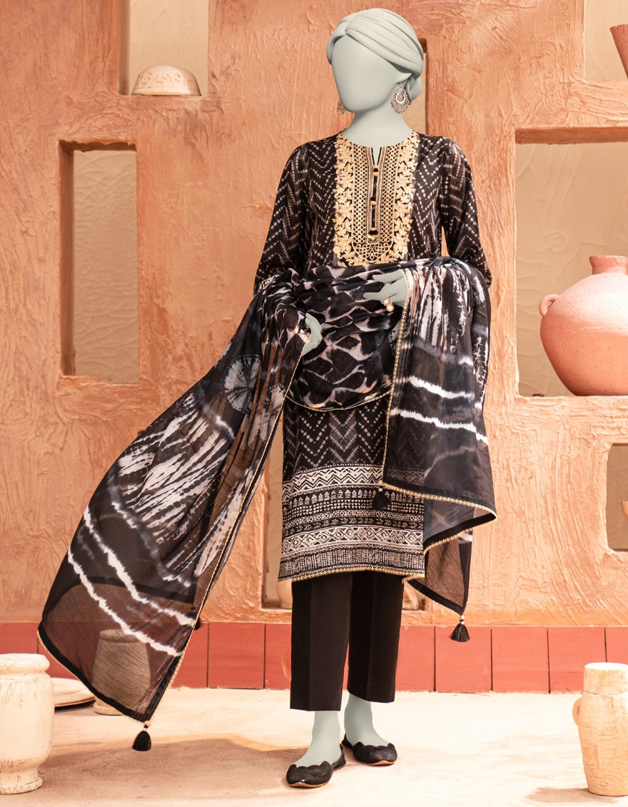 BLACK LAWN EMBROIDERED UNSTITCHED 3PC