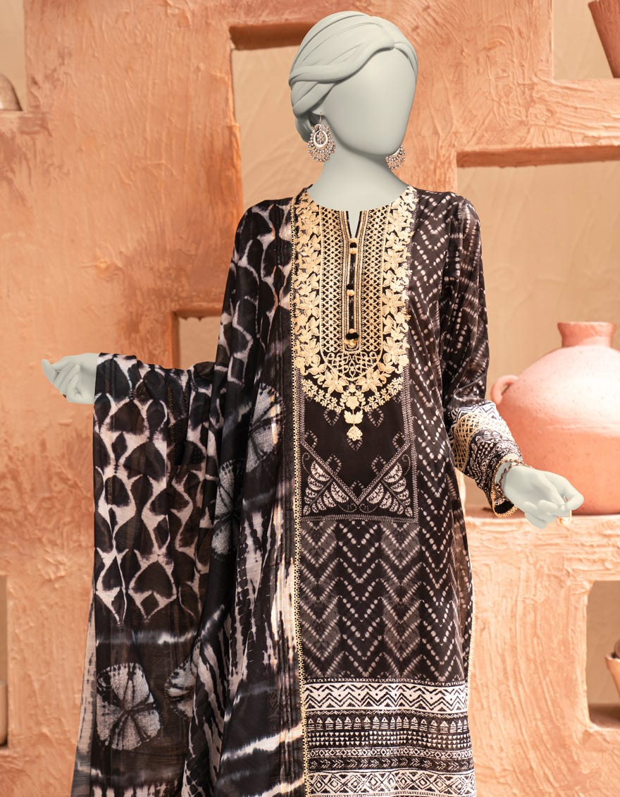 BLACK LAWN EMBROIDERED UNSTITCHED 3PC