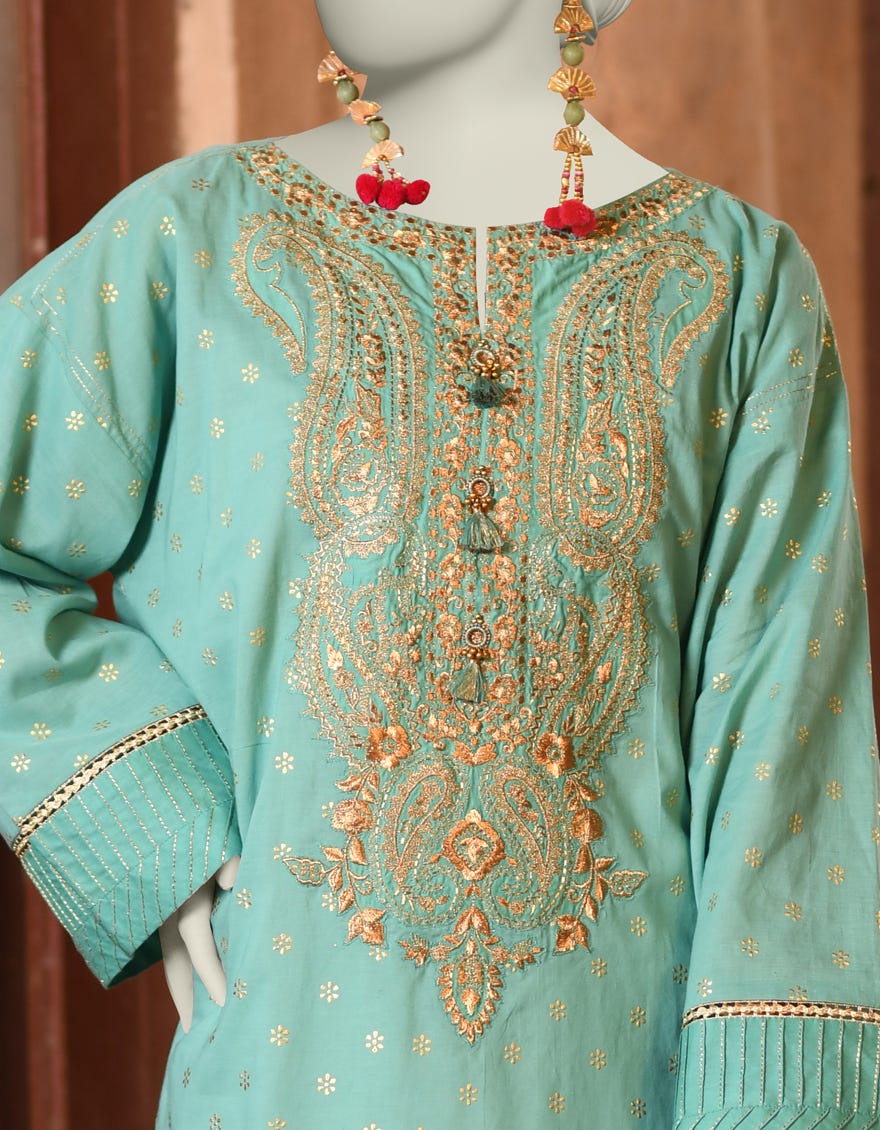 TURQUOISE LAWN EMBROIDERED KURTI | JJLK-S-JSS-25-335