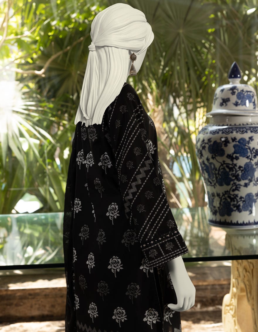 BLACK LAWN PASTE PRINTED UNSTITCHED 3PC