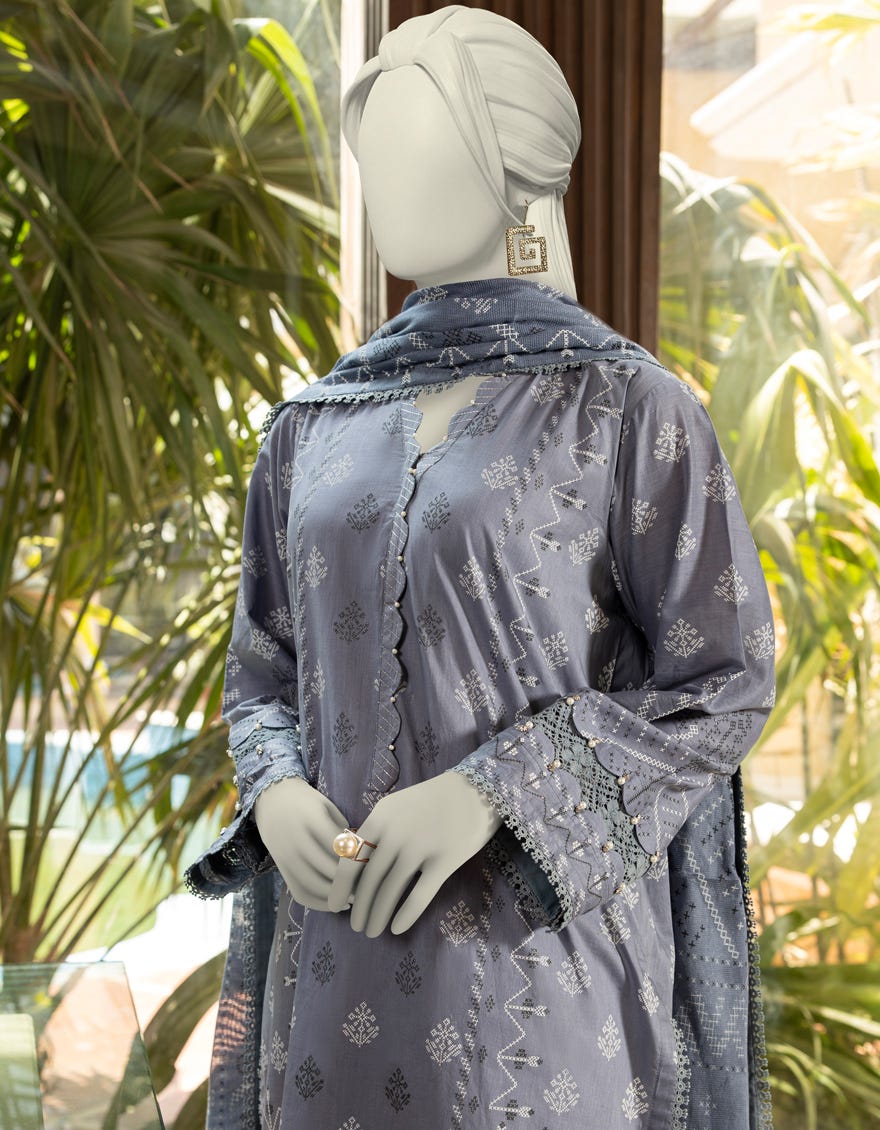 GREY LAWN PASTE PRINTED UNSTITCHED 3PC