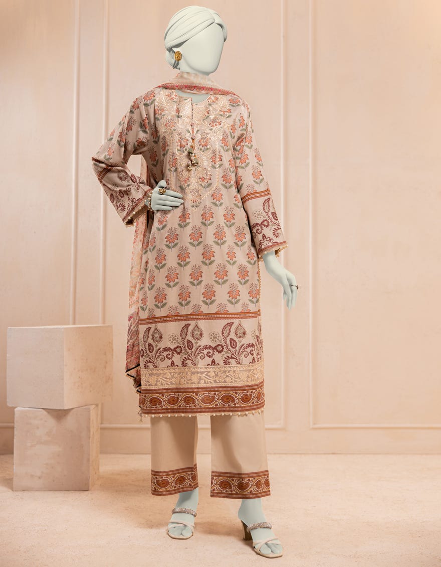 PEACH LAWN EMBROIDERED UNSTITCHED 3PC