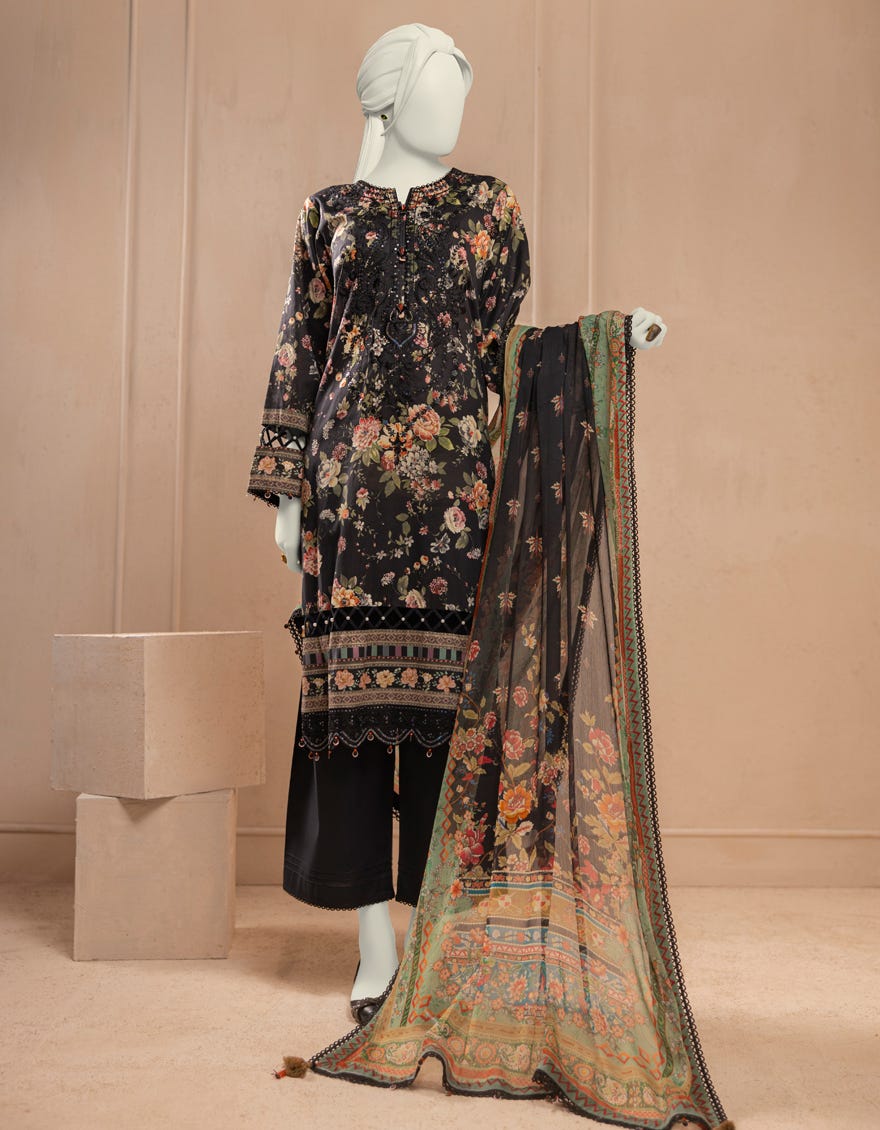 BLACK LAWN EMBROIDERED UNSTITCHED 3PC