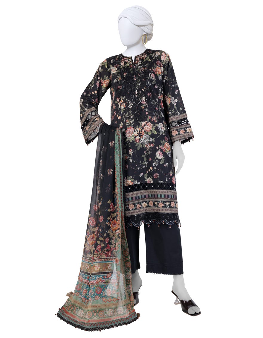 BLACK LAWN EMBROIDERED UNSTITCHED 3PC