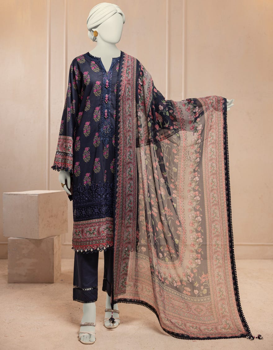 BLUE LAWN EMBROIDERED UNSTITCHED 3PC