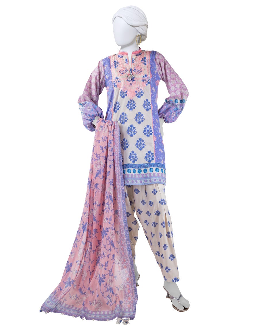 BLUE DOBBY EMBROIDERED UNSTITCHED 3PC