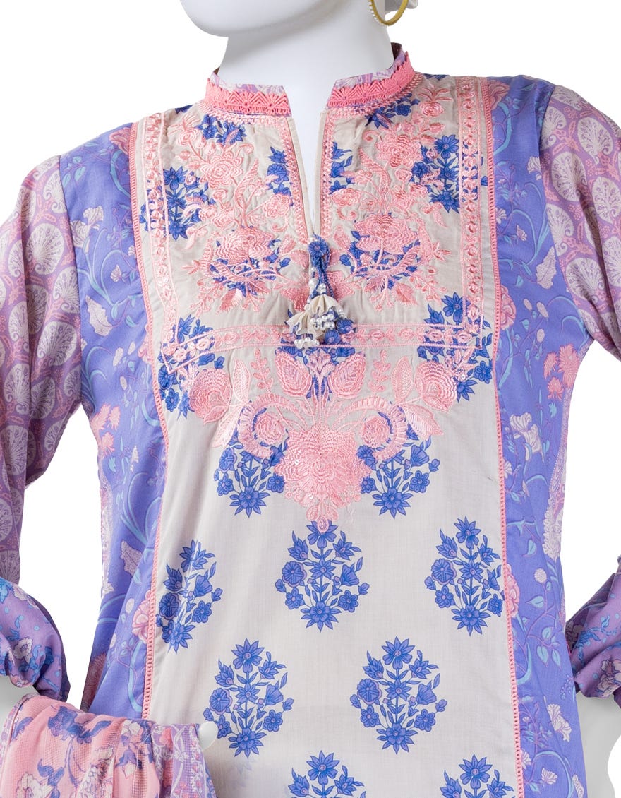 BLUE DOBBY EMBROIDERED UNSTITCHED 3PC