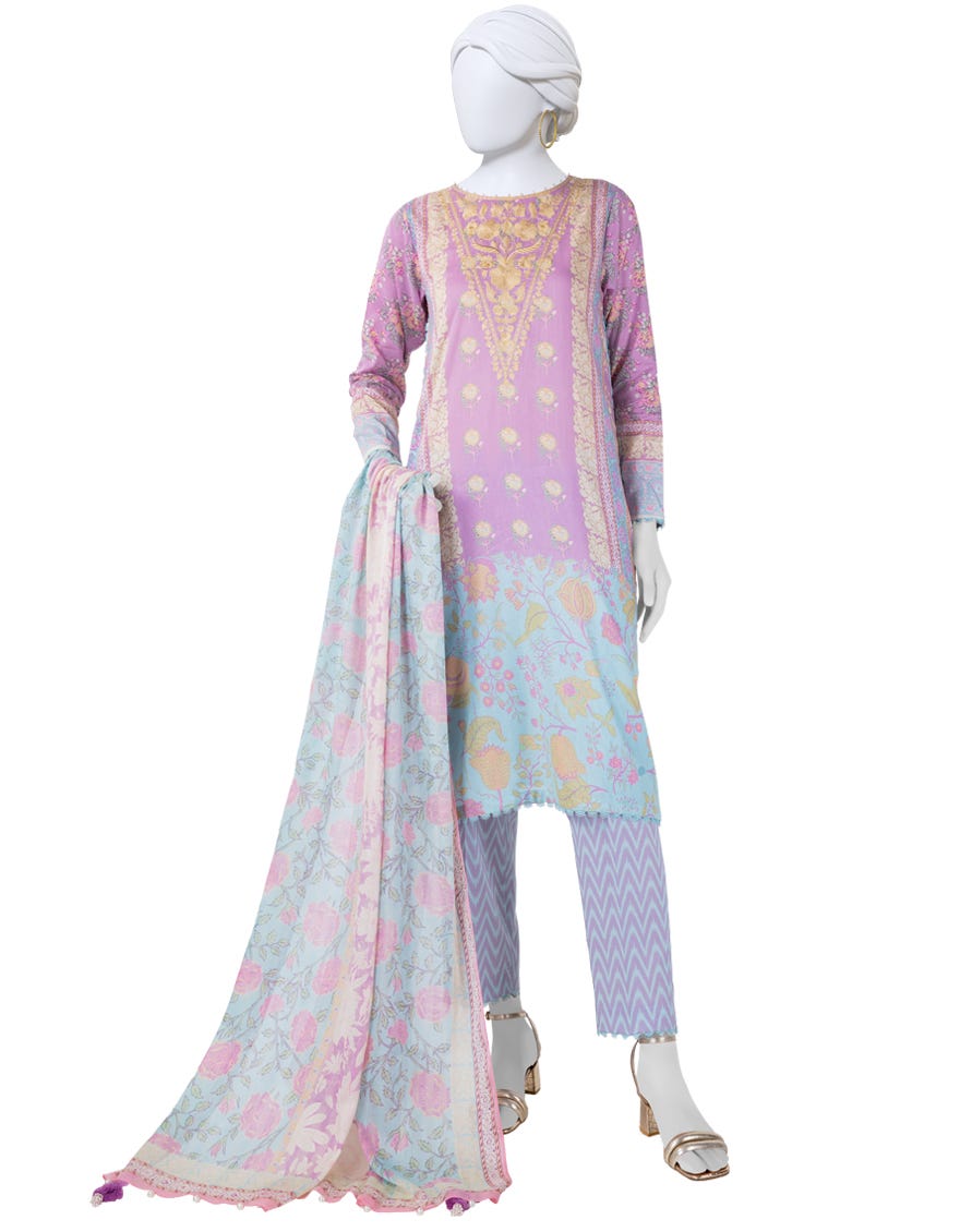 LILAC DOBBY EMBROIDERED UNSTITCHED 3PC