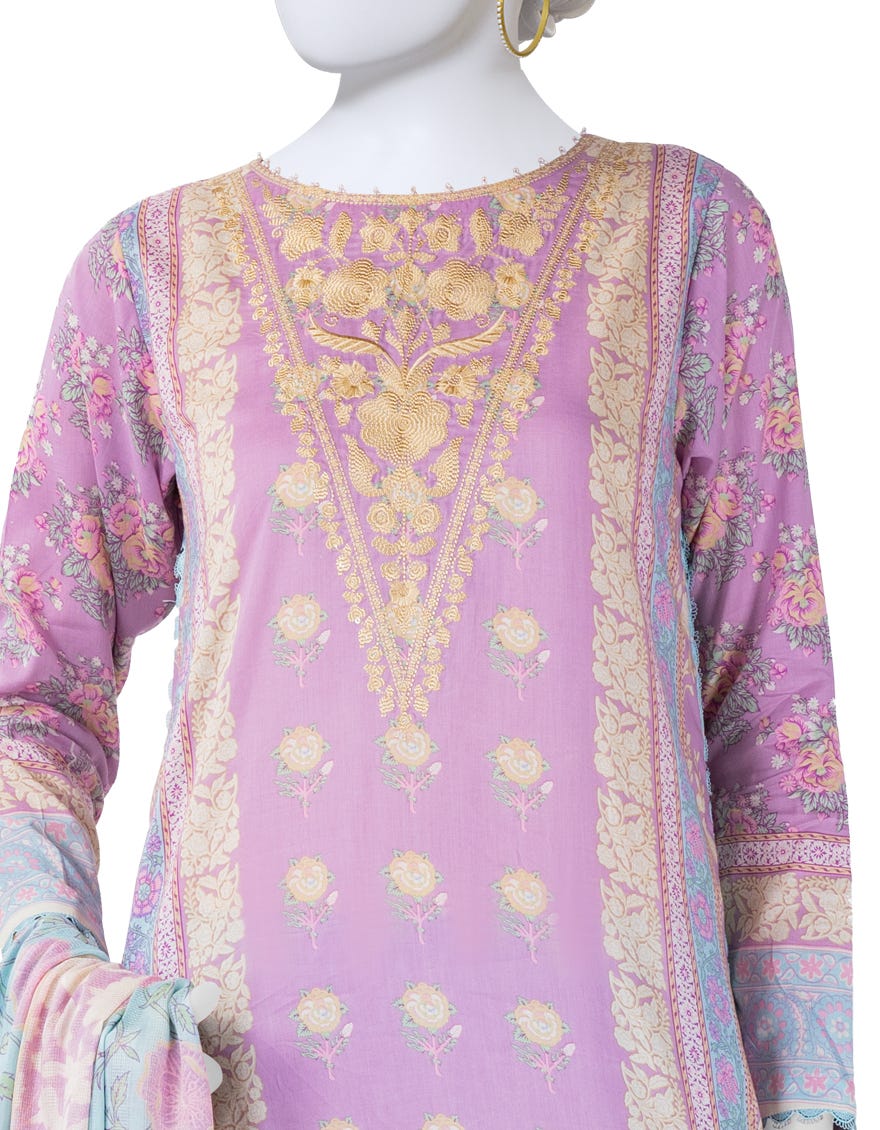 LILAC DOBBY EMBROIDERED UNSTITCHED 3PC