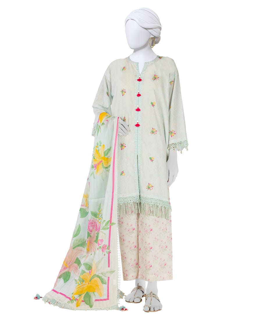 BLUE DOBBY EMBROIDERED UNSTITCHED 3PC