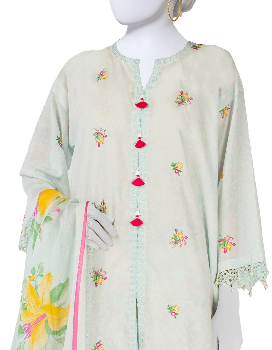 BLUE DOBBY EMBROIDERED UNSTITCHED 3PC