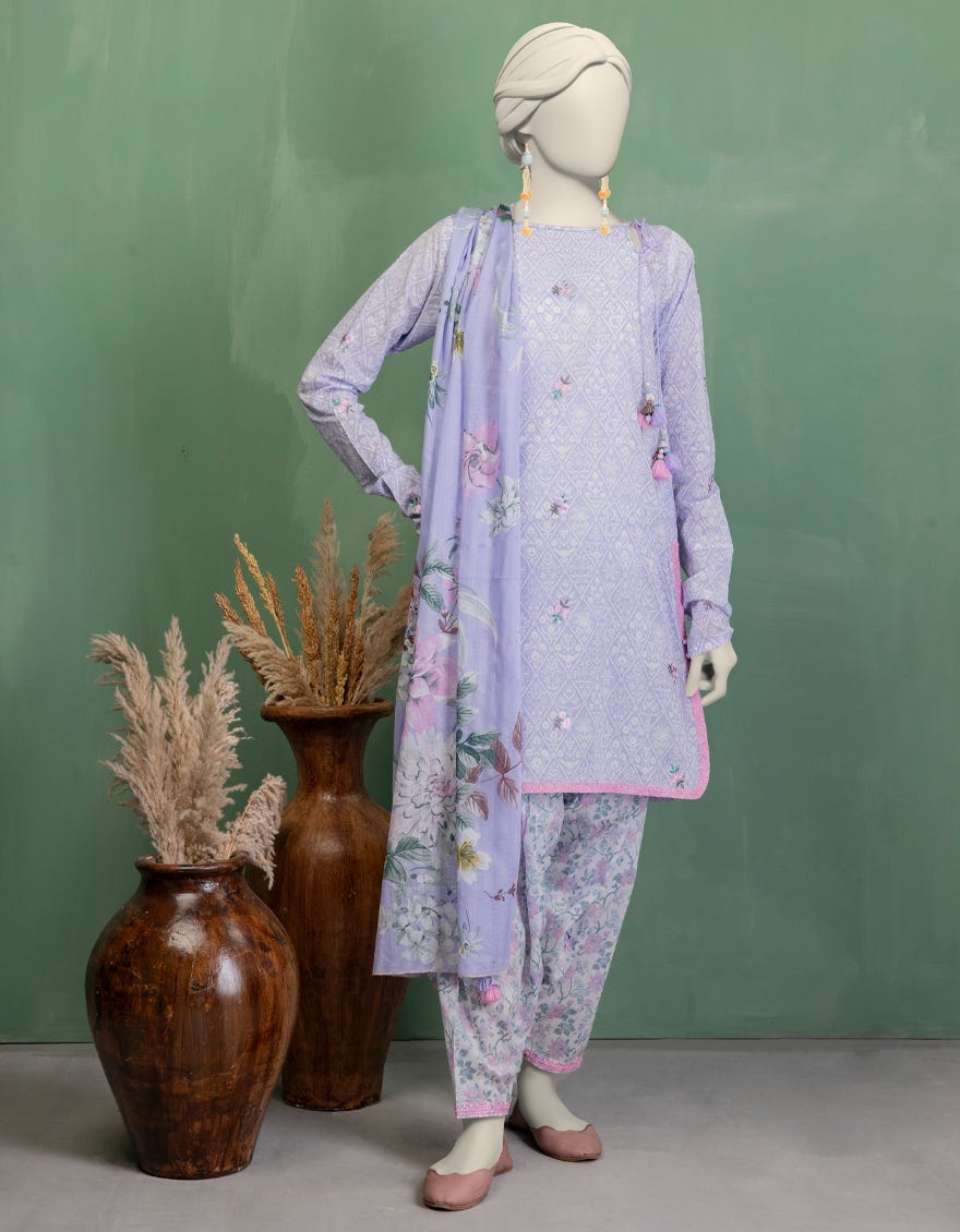 LILAC DOBBY EMBROIDERED UNSTITCHED 3PC