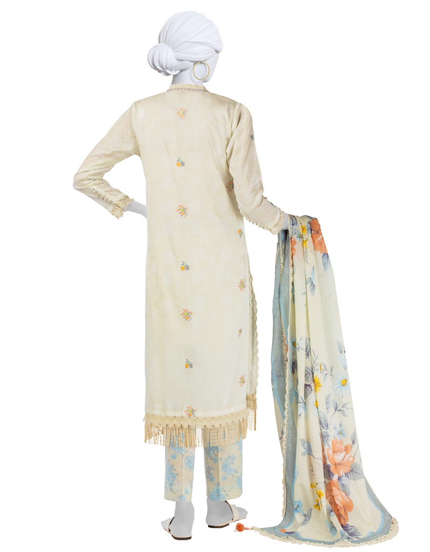 OFF WHITE DOBBY EMBROIDERED UNSTITCHED 3PC