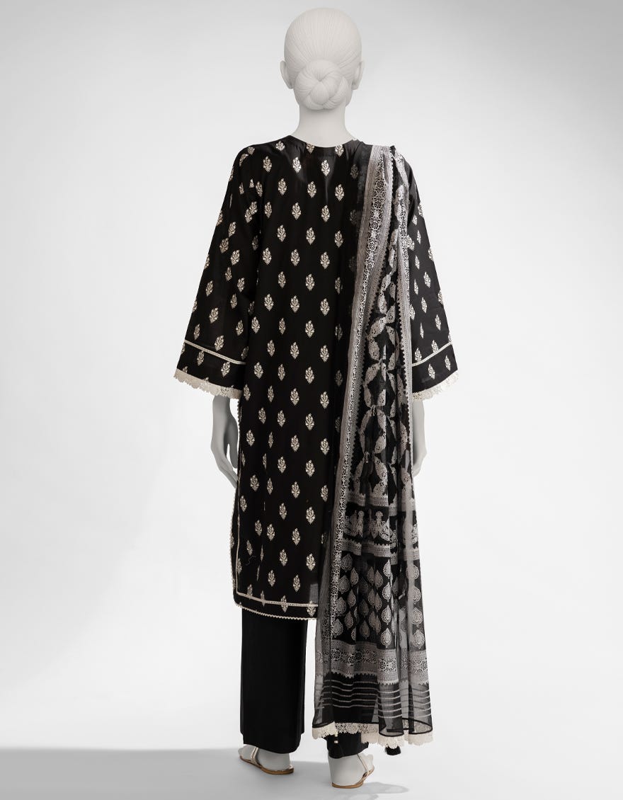 BLACK & WHITE LAWN PRINTED UNSTITCHED 3PC