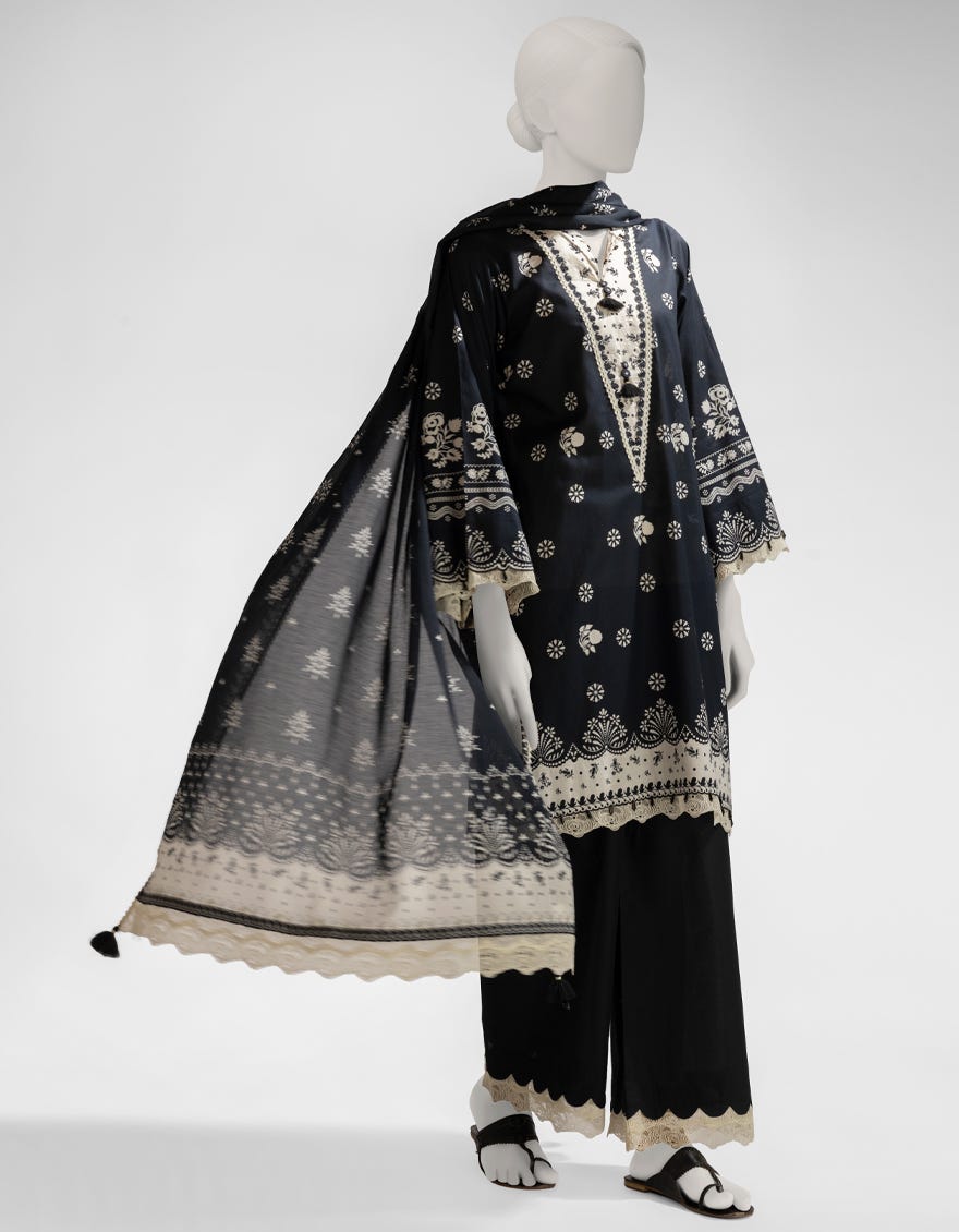 BLACK LAWN PRINTED UNSTITCHED 3PC