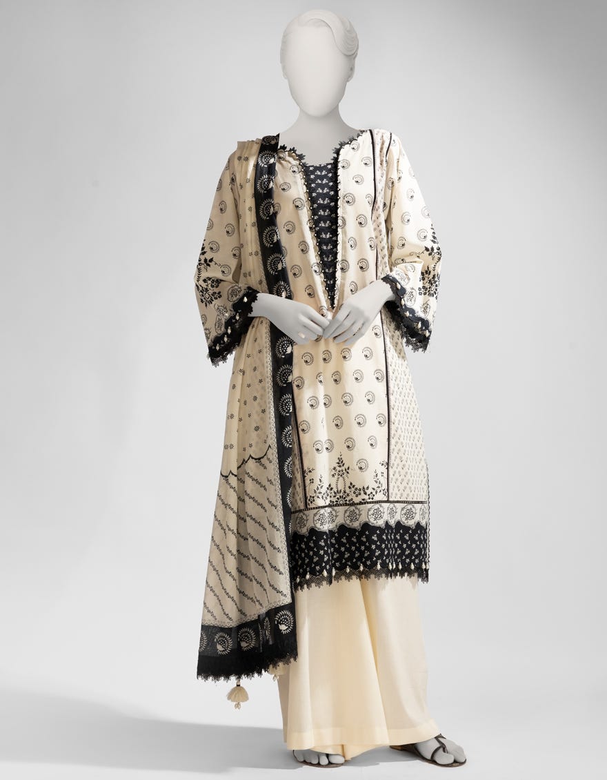 OFF WHITE LAWN PRINTED UNSTITCHED 3PC