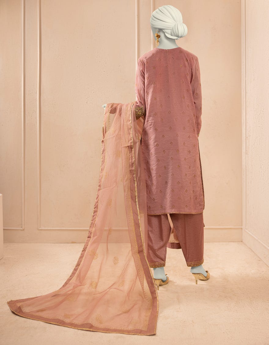 PINK PAPER COTTON EMBROIDERED 3PC STITCHED