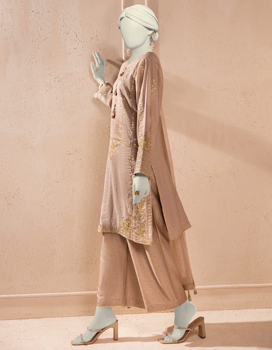 BEIGE PAPER COTTON EMBROIDERED 3PC STITCHED