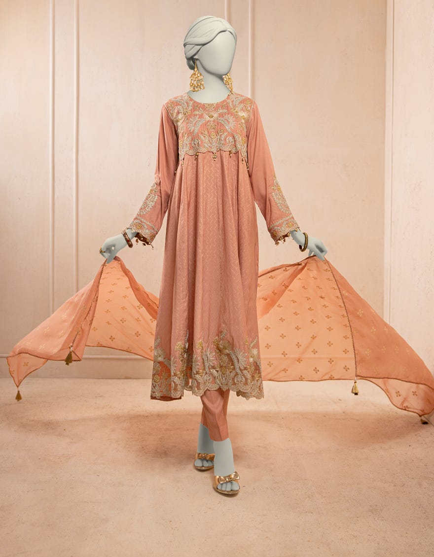 PINK SILK EMBROIDERED 3PC STITCHED