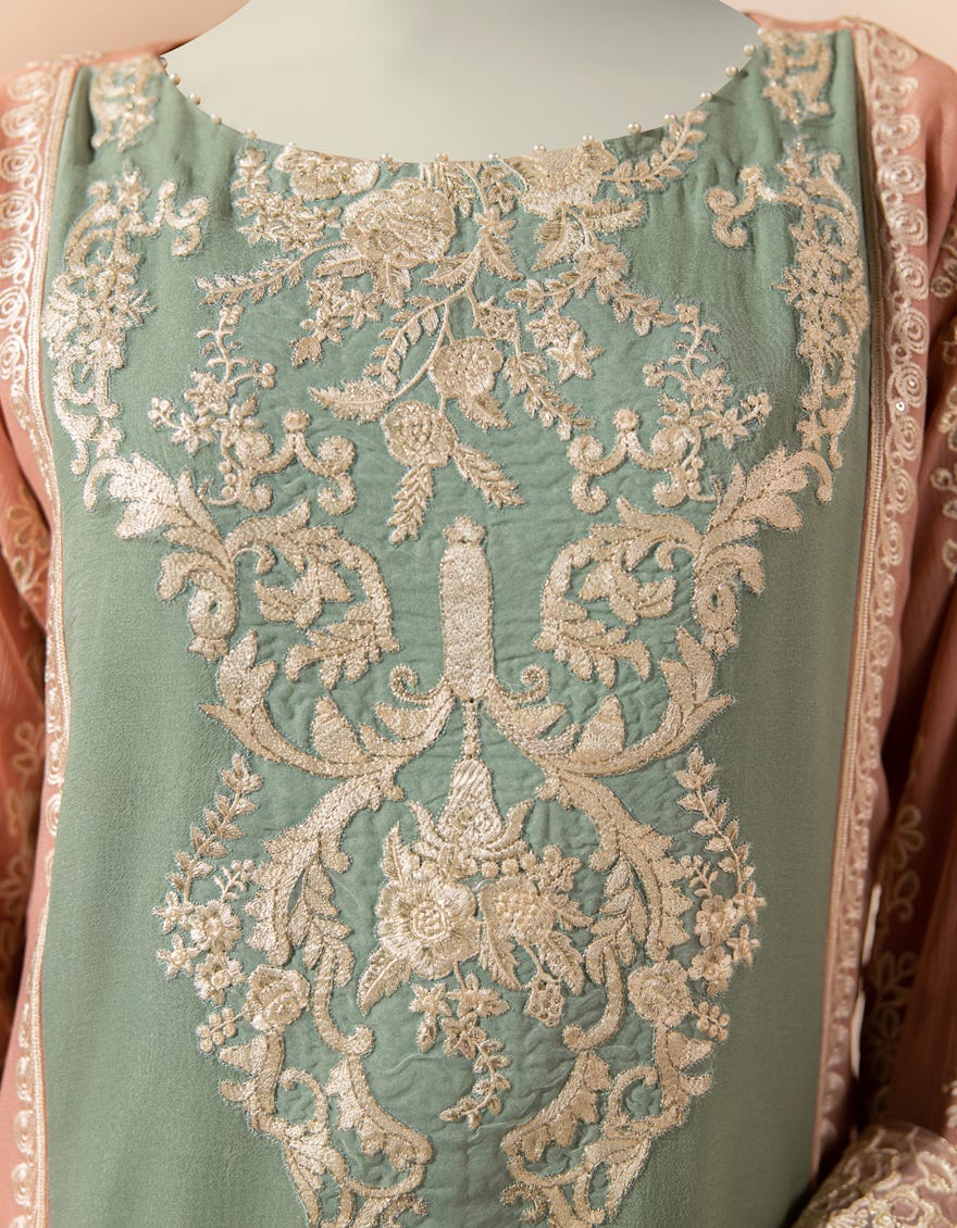 PEACH CHIFFON EMBROIDERED 3PC STITCHED