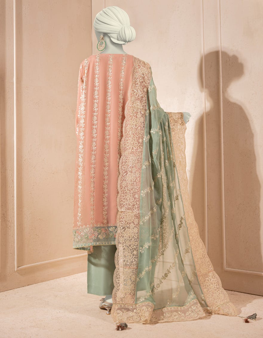 PEACH CHIFFON EMBROIDERED 3PC STITCHED