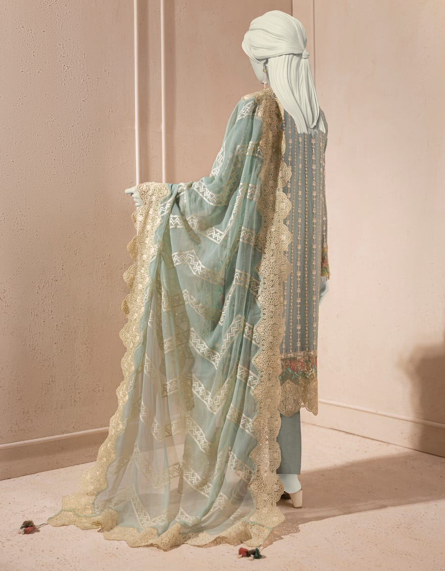 BLUE IMPURE CHIFFON EMBROIDERED 3PC STITCHED