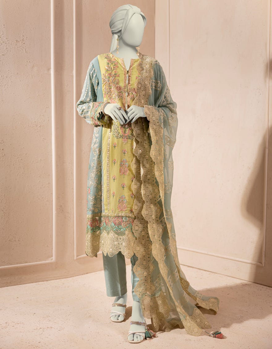 BLUE IMPURE CHIFFON EMBROIDERED 3PC STITCHED