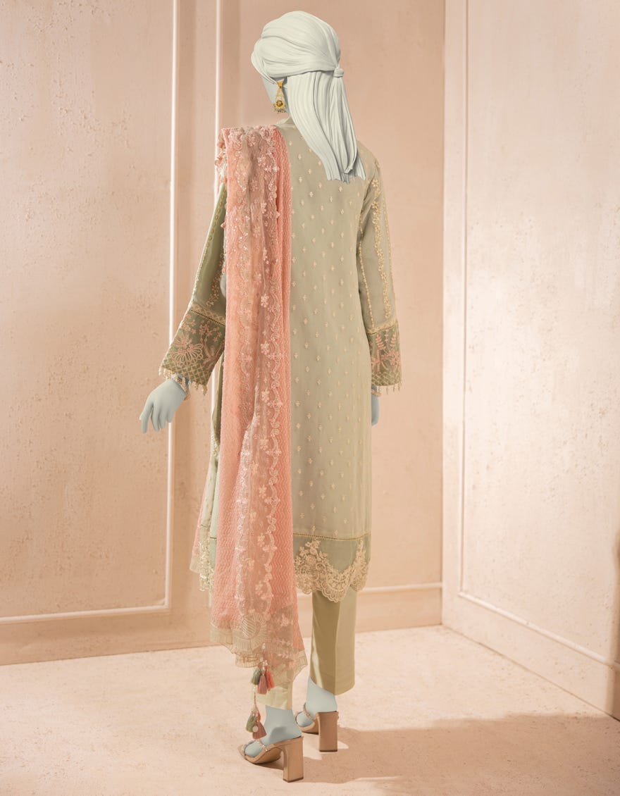 GREEN IMPURE CHIFFON EMBROIDERED 3PC STITCHED